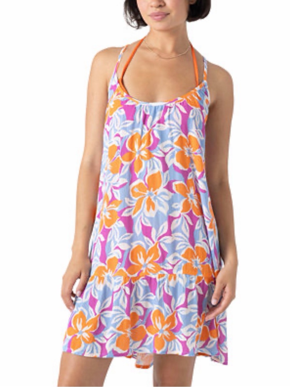 Roxy Juniors' Topanga Canyon Summer Fling dress features orange and pink